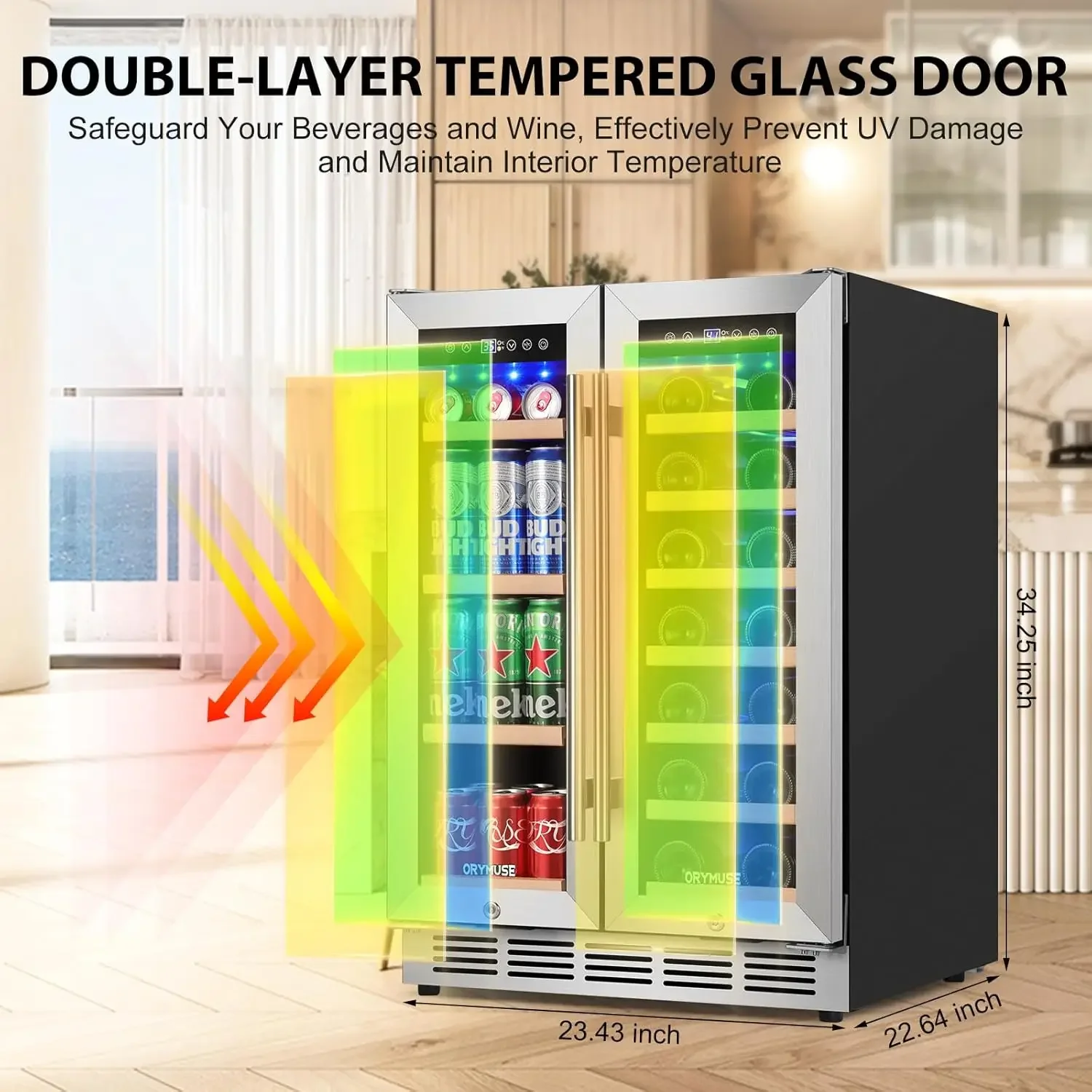 Refrigerator 24'' - Dual Zone Beverage Fridge with Upgraded Cooling, Built-in or Freestanding, 20 Bottles & 88 C