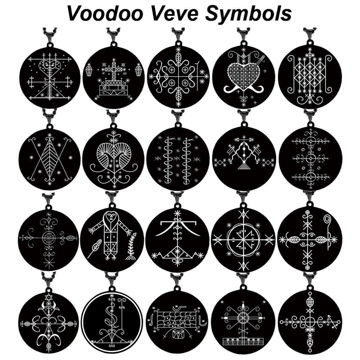 Black Color Voodoo Veve Symbols Sigil Charm Jewelry Vodou Lwa Loa Amulet Talisman Stainless Steel Pendant Necklace