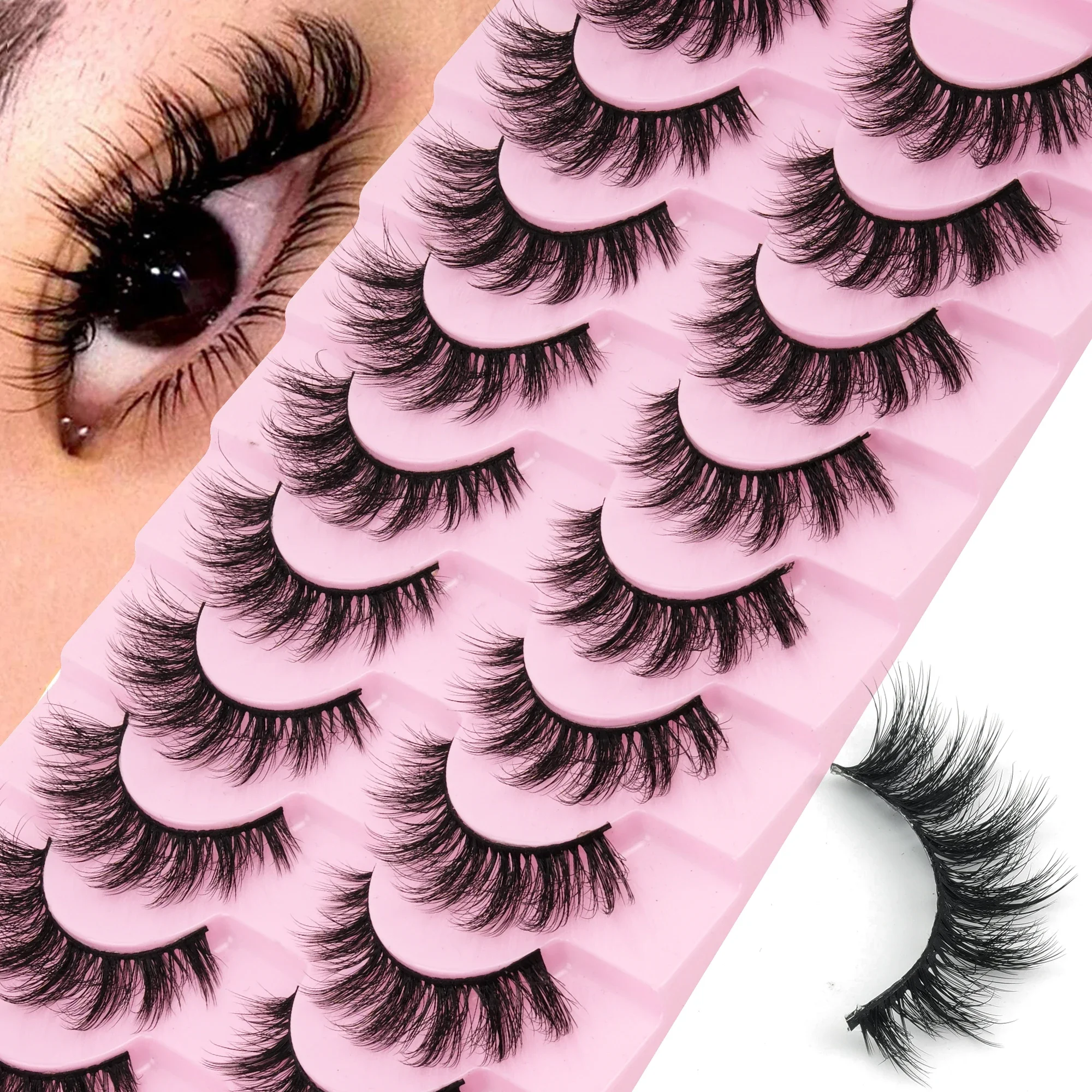 10 Pairs Wispy Criss-Cross Strip False Eyelashes Fluffy Faux Mink Voluminous Reusable Fake Lashes for Women Makeup
