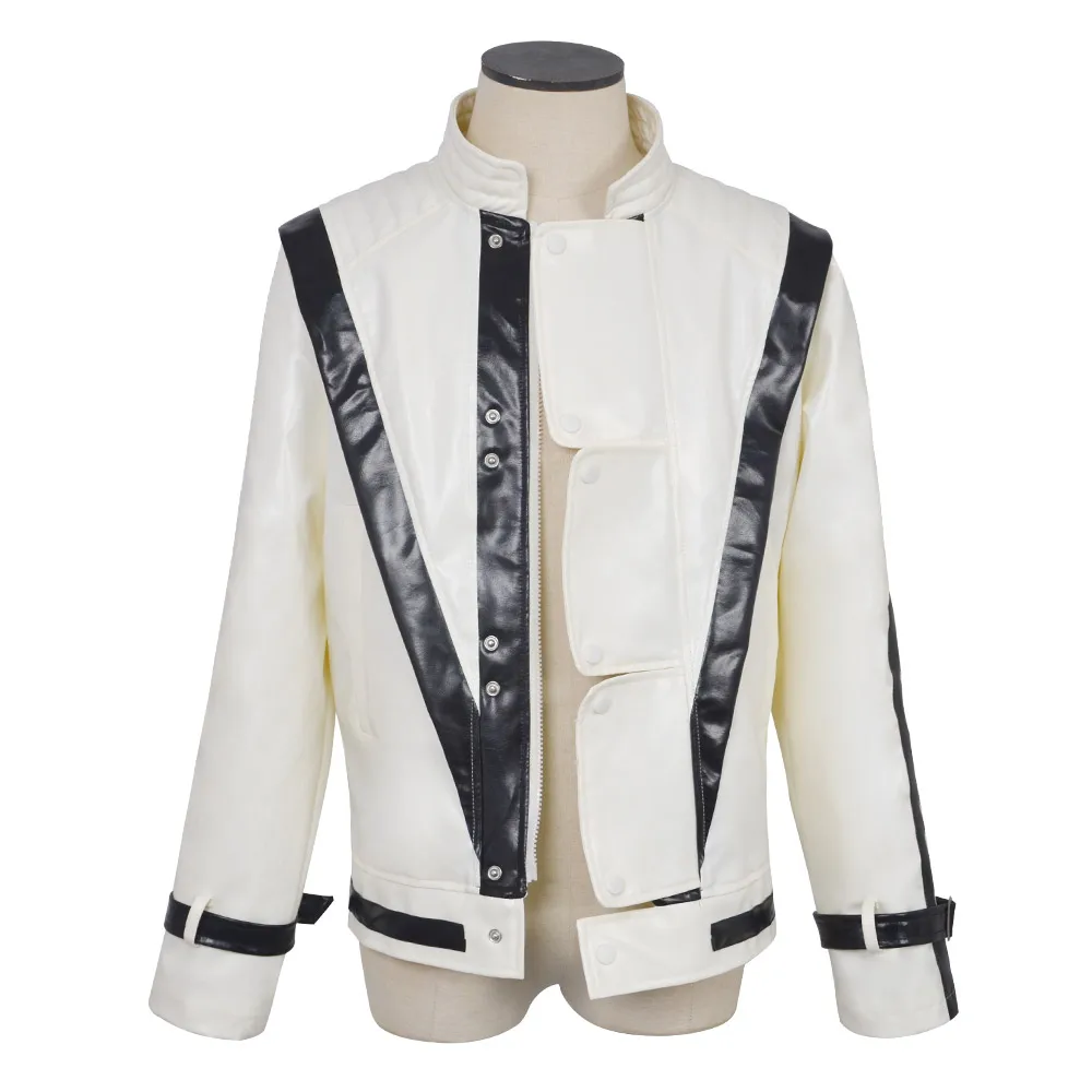 New Michael Jackson Thriller Scary Costumes White Vocal Leather Jacket for Men's Man Adults Dress Halloween Top Coat Costumes