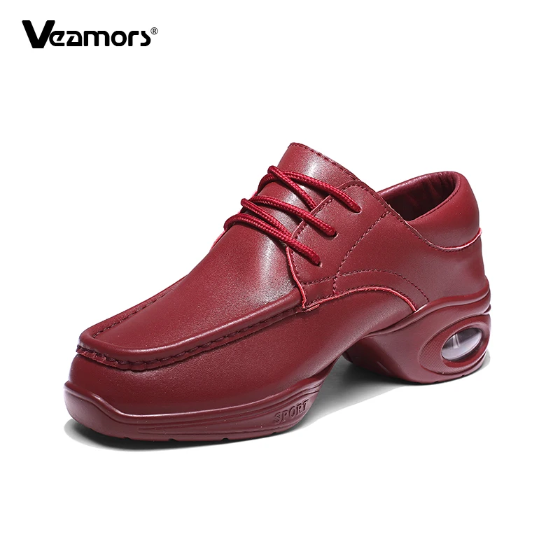Fashion PU Leather Dancing Shoes Women Elastic Modern Jazz Dancing Shoes Air-cushion Walking Jogging Shoes Anti-slip