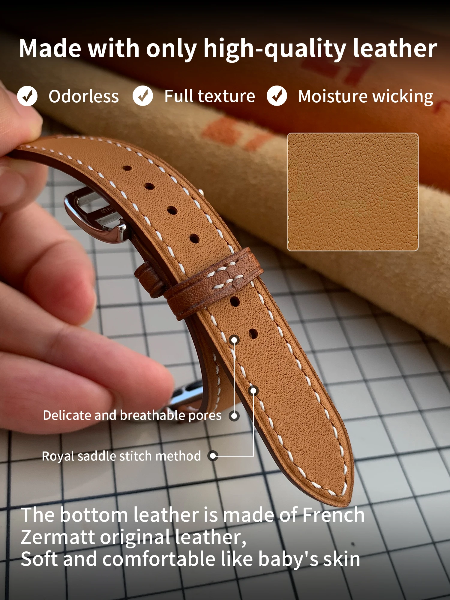Kebitt Women High Quality Genuine Cow Leather Band For Apple Watch Ultra Series 10 9 8 7 6 Strap Iwatch Bracelet 41MM 42mm 46mm