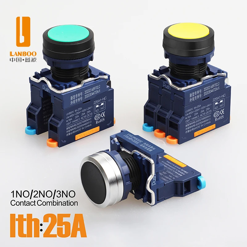 LB22SA1-P  Matel /Plastic button switch 25A high current Momentary without LED 1NO1NC 2NO RED