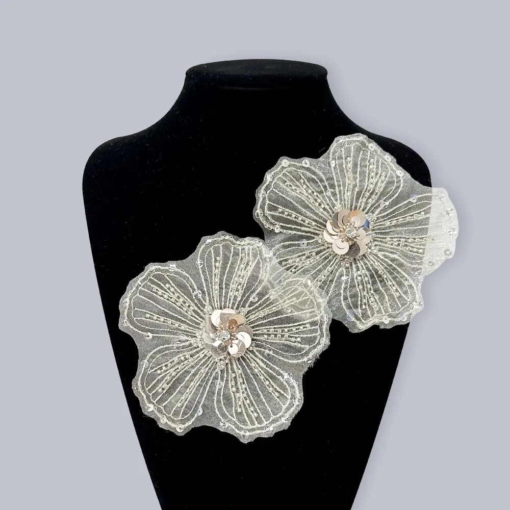 Clothing Accessories Chest Flower Studded Collar Dress DIY Decorative Sequin Flower Pattern Stickers Embroidered Lace Fabric