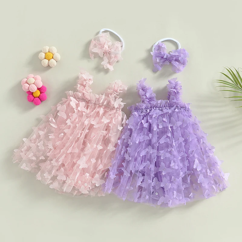 Baby Rompers Girl Princess Dress Ruffle Mesh Butterfly Tulle Tutu Dress Photograph Outfit Summer Clothtes Birthday Gift