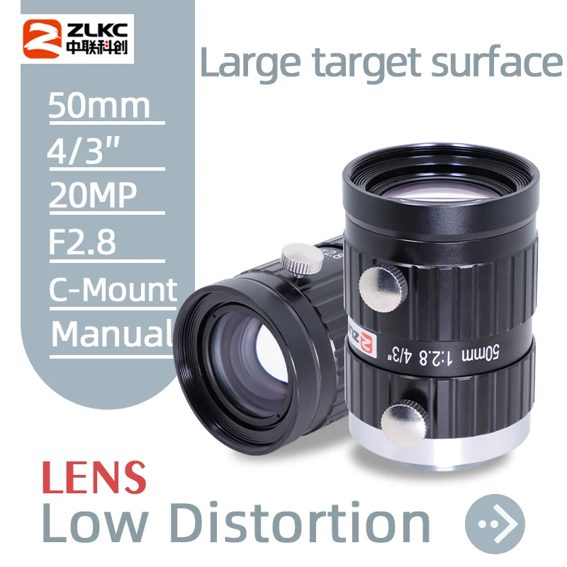 

ZLKC FA Lens 4/3 Inch 20MP 50mm Fixed Focal Length C Mount High Resolution F2.8 Iris Manual Lens for Machine Vision CCTV Cameras