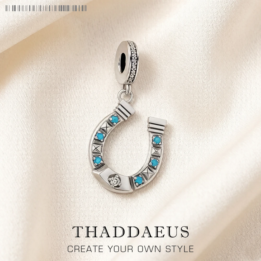 Blue Horseshoe Charm Pendants For Women Men 925 Sterling Silver Lucky Vintage Jewelry