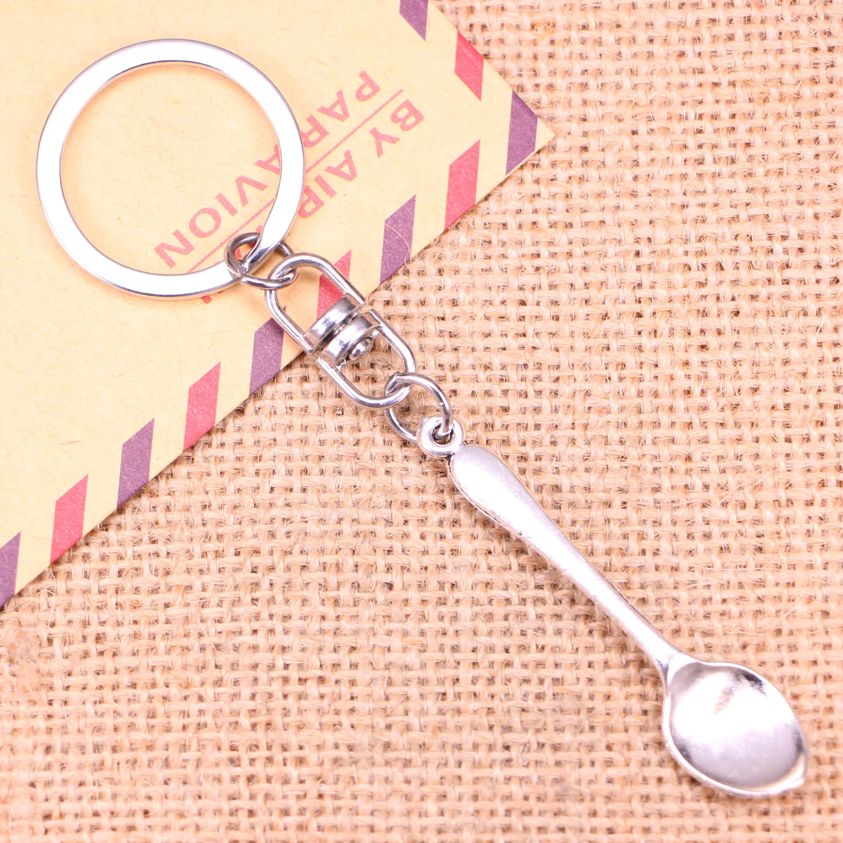 20pcs New Fashion Keychain 54mm spoon Pendants DIY Men Jewelry Car Key Chain Ring Holder Souvenir For Gift