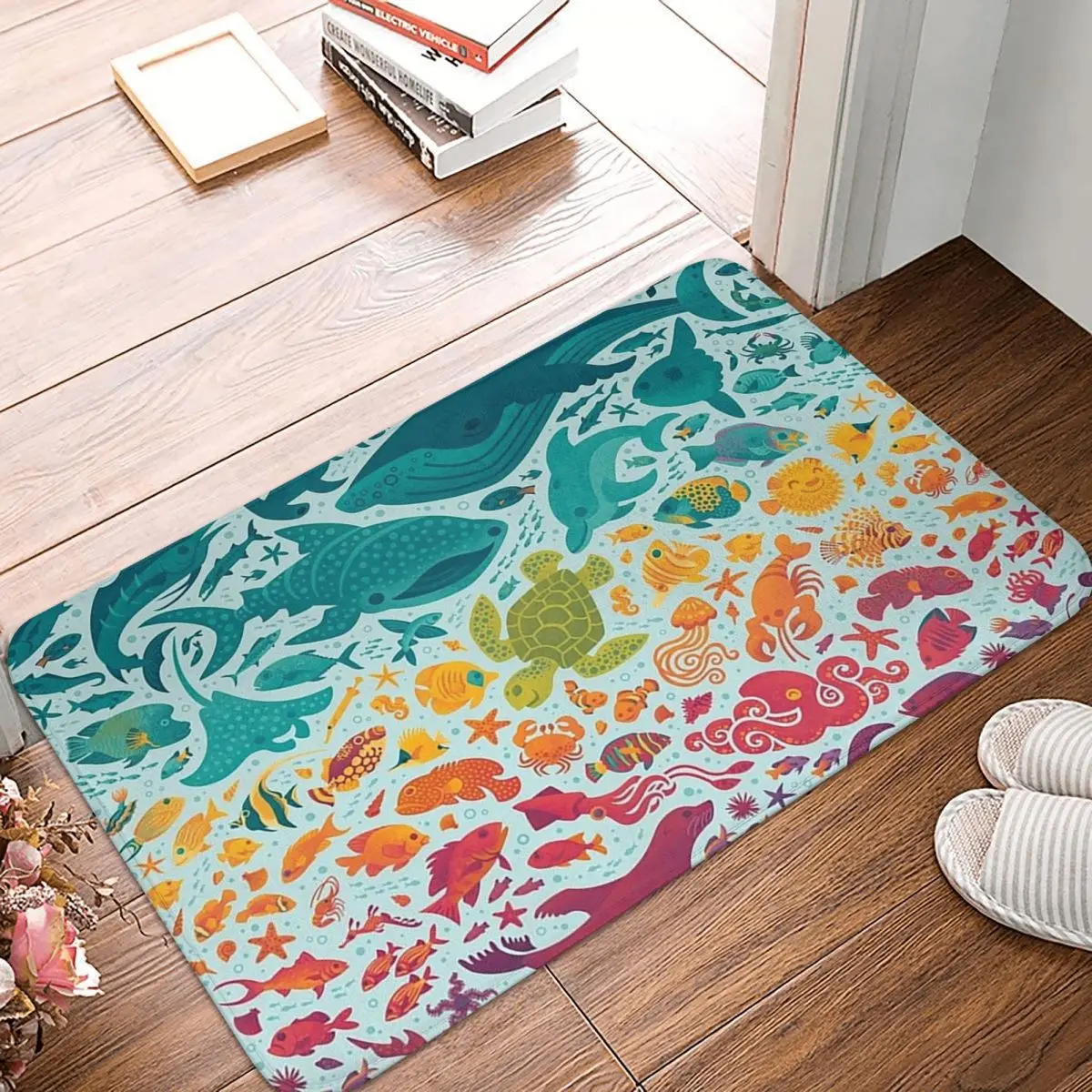 Aquatic Spectrum 2 Light Blue Non-slip Doormat Floor Mat Cushion Carpet Rug for Kitchen Entrance Home Living room Footpad Mats