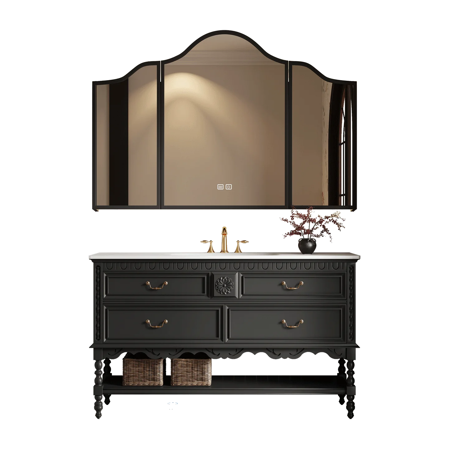 

Floor-to-ceiling retro French bathroom cabinet combination toilet vanity wash basin