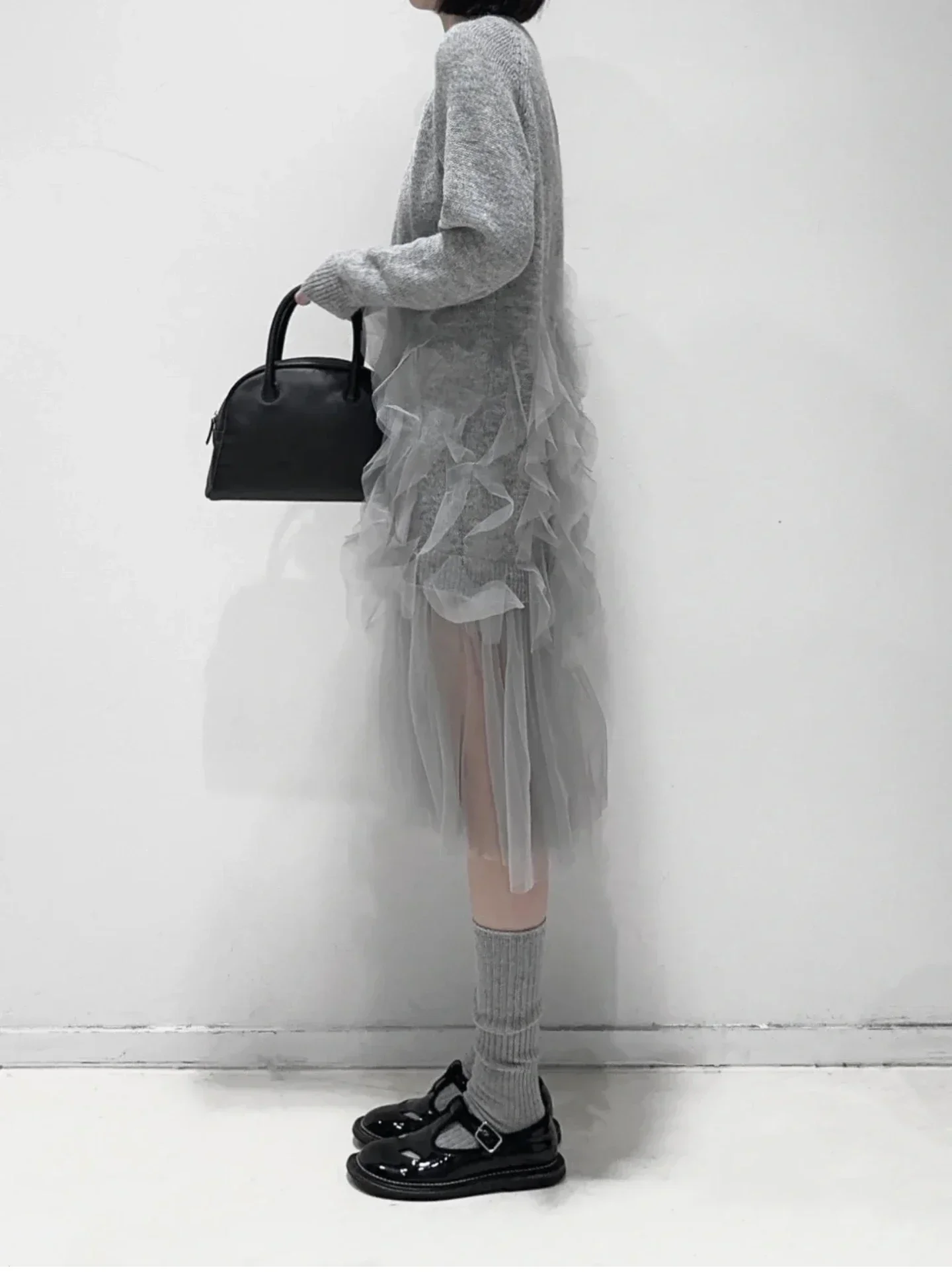 

2024 New Elegant Style Autumn and Winter High-end Advanced Designed Niche Temperature Chiffon Thin Knit Mohair Dress for Women