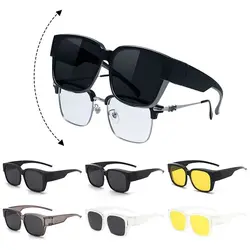 Polarized Fit Over Glasses Sunglasses Trendy Square Wrap Around Shades For Driving Riding UV Protection Sun Glasses
