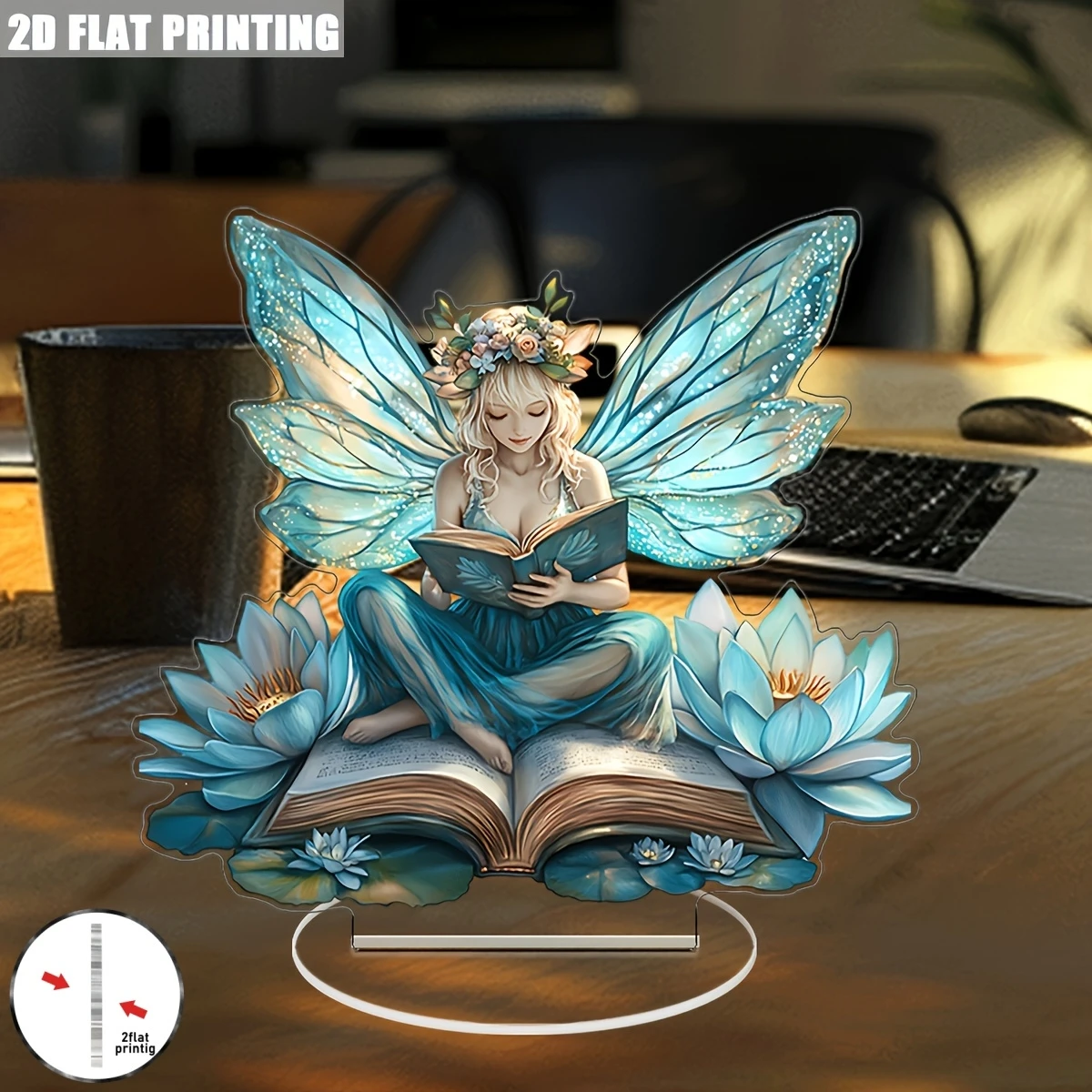 2D Acrylic Green Angel Spirit Reading Desk Decoration Fairy Tale Story Home Office Club Cafe Decor Ideal Friend's Birthday Gift