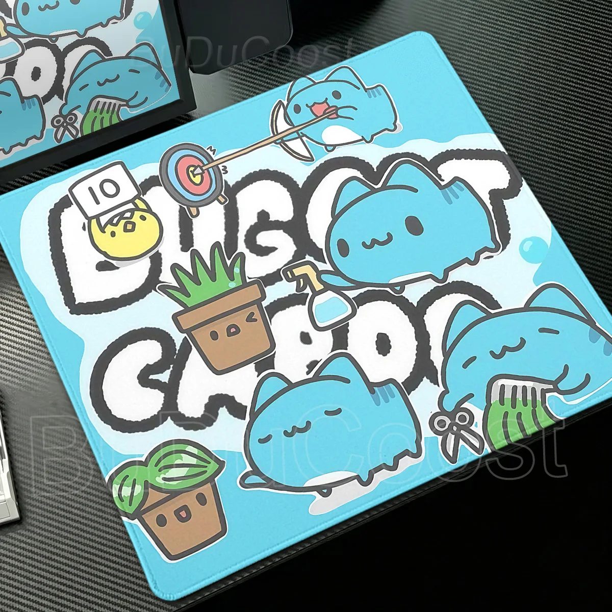HD Small Kawaii Bugcat Capoo Mouse Pad Rubber Washable Anti-Slip Lock-Edge Tablemat PC Gamers Computer Keyboard Playmat Home Rug