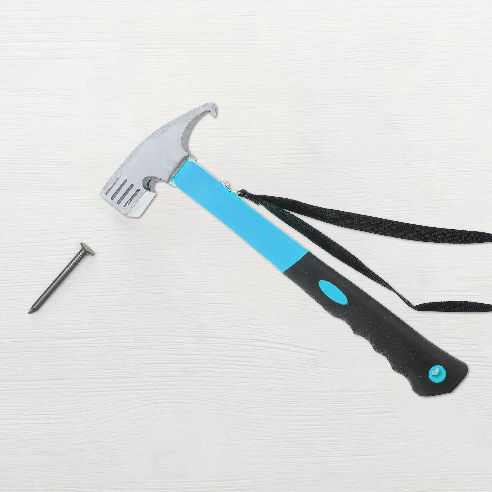 

Tent Hammer Portable Lanyard Design Tpr Handle Carbon Steel Stake Hammer For Camping Drilling Nail Pulling Multi-Function