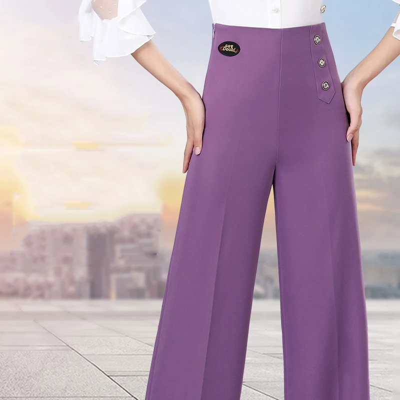

2025 Ballroom Pants National Standard Dance Pants Women Latin Dance Purple Pants High Waisted Dance Performance Costumes DN20097