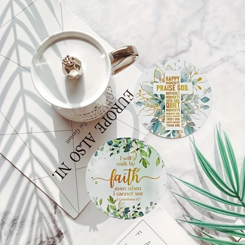 10cm 2D Christian Gifts Motivational Quotes Floral Pattern Wooden Coasters for Home Tabletop Decoration Coffee Shop Party