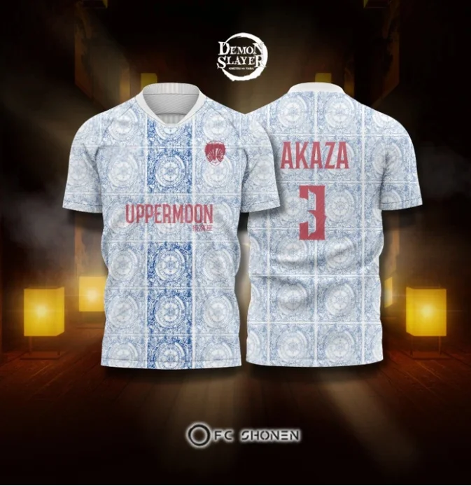El "UPPERMOON" No. 3 camisetas de fútbol con el tema del personaje de "Yakuza Taro" de la serie de Bandai "Demon Slayer".