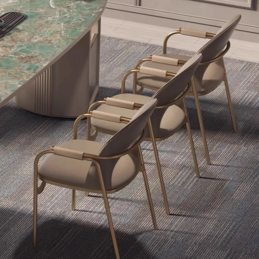 Tea Table Master Chair Office Microfiber Leather Tea Chair Villa Stainless Steel Dining Chair with Armrest Italian Minimalist
