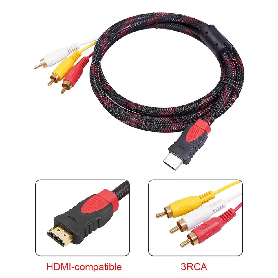 HDMI-compatible to 3RCA Cable 1.5M with HDMI 1.4 to AV Cord HD Audio Video Wire
