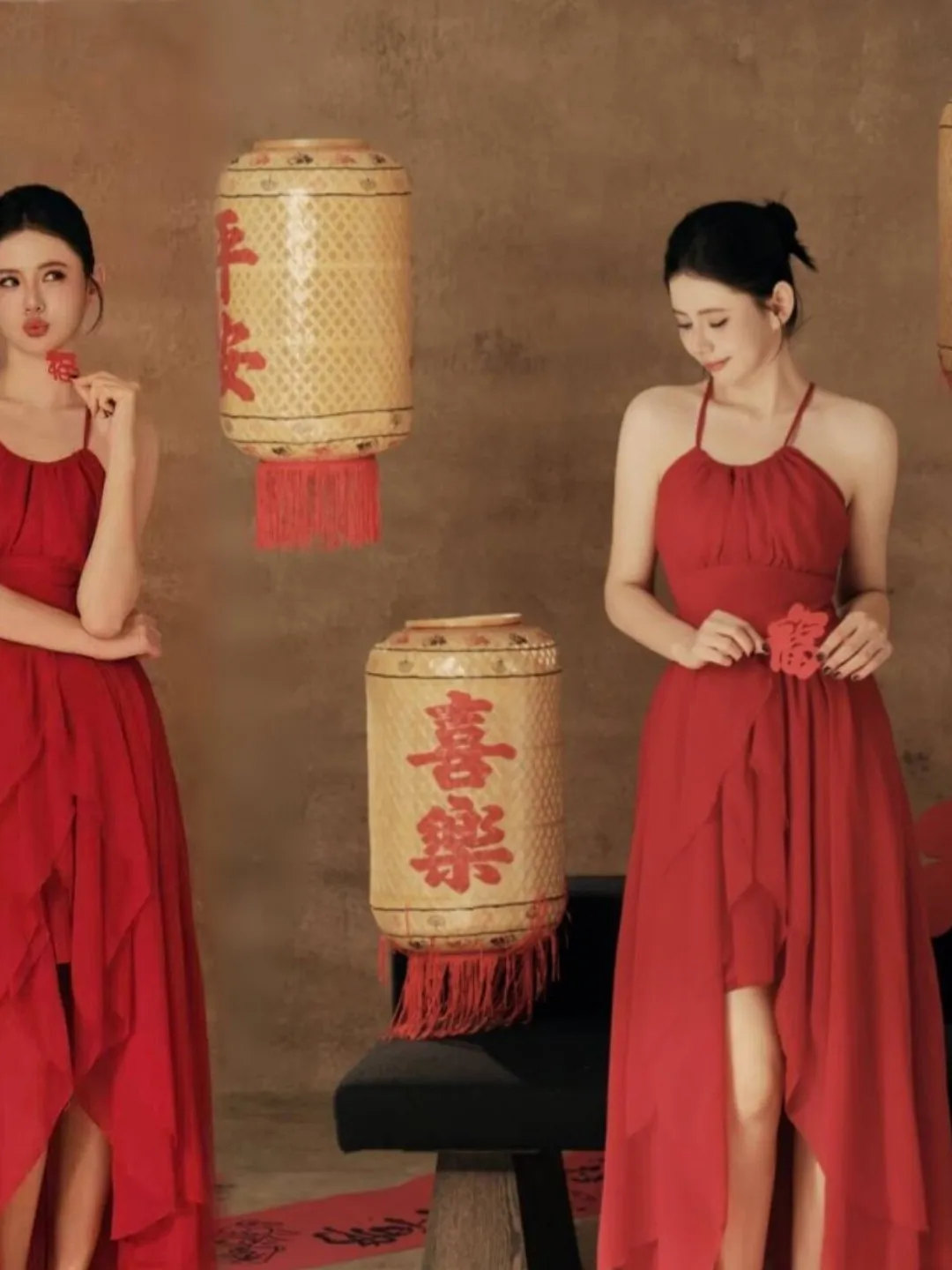 

Studio Portrait Photography Red Elegant Simple Chinese Style Art Atmosphere Portrait Clothing for Women 18-25 Years Old