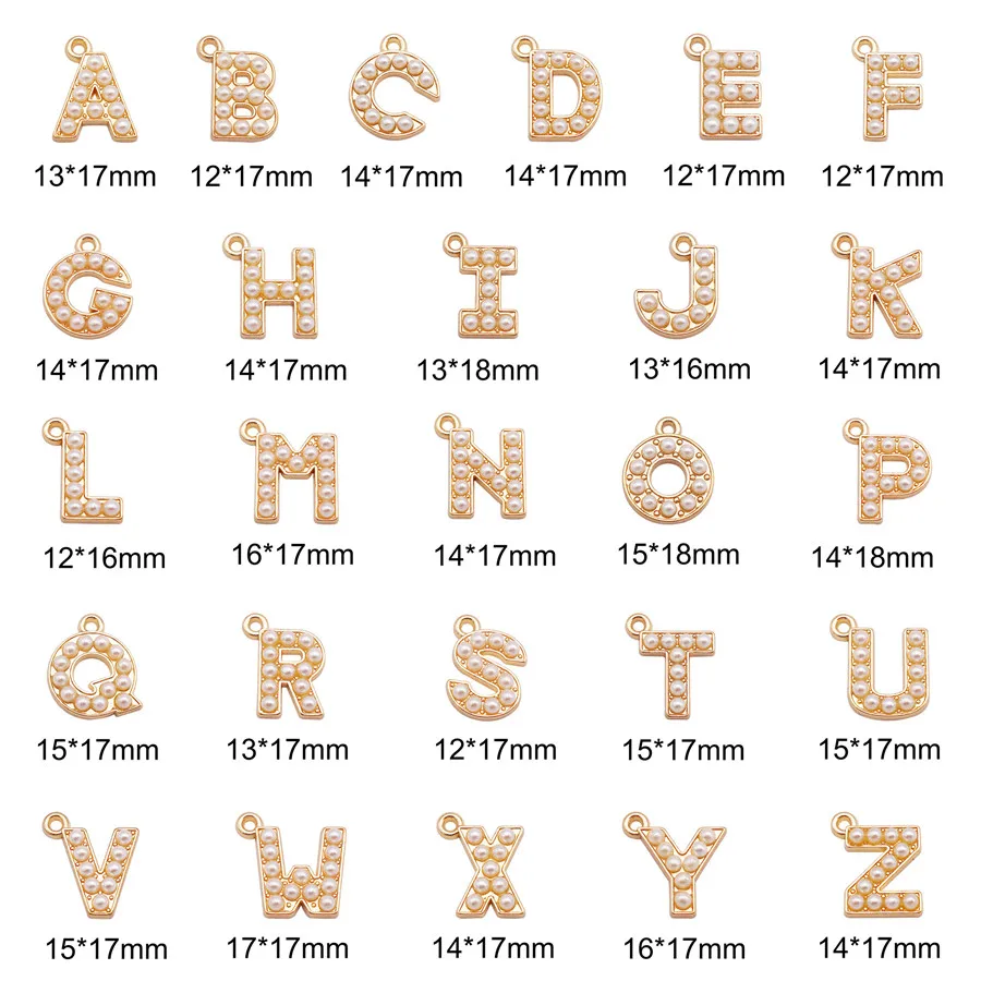 10-26PCS Alphabet Charms With Plastic Pearl Alloy Gold Color English Letter Pendant Necklace Bracelet Jewelry Accessory image 4