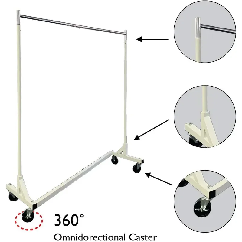 Heavy Duty 400lb Load Garment Clothing Z Rack Rolling Garment Z Rack for Home Retail Display Durable Square Tubing Commercial