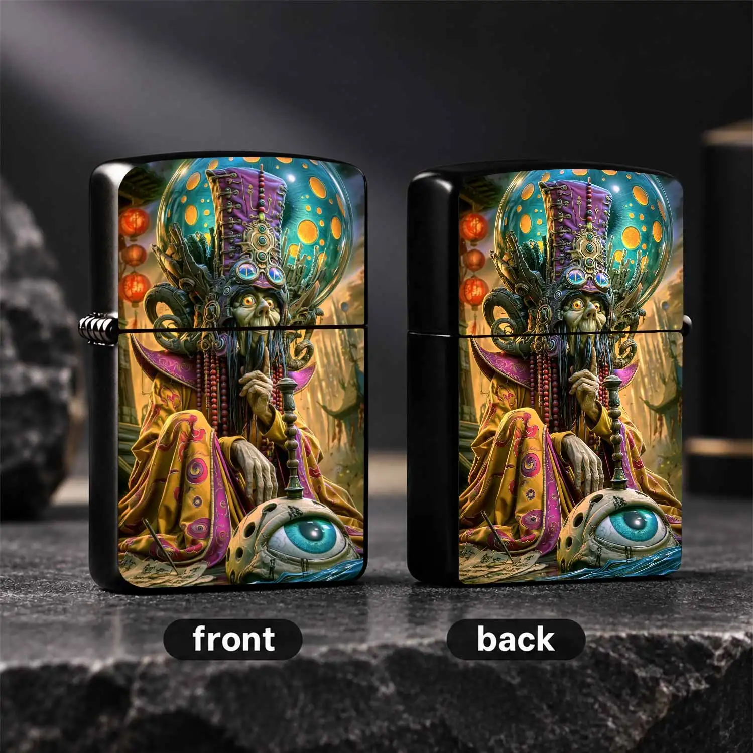 Creative Steampunk Wizard Pattern Lighter, Exotic Surreal Fantasy Art Print Portable Igniter, Unique Aesthetic Collectible Accessory, Ideal For Daily Use Gifting And Various Occasions, Retrooriental Mysti A Humorous And Interesting Lighter