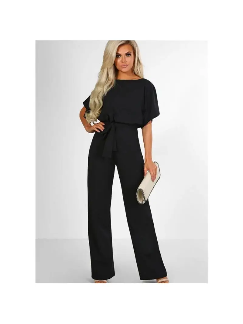 

Летний женский комбинезон с пуговицами, короткими рукавами, высокой талией, прямые брюки, длинные брюки с высокой талией, полиэстер