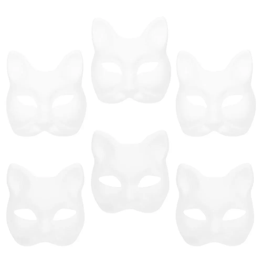6 pçs diy branco máscaras em branco papel sem pintura animal raposa gato masquerade traje festa de halloween acessório diy máscara em branco
