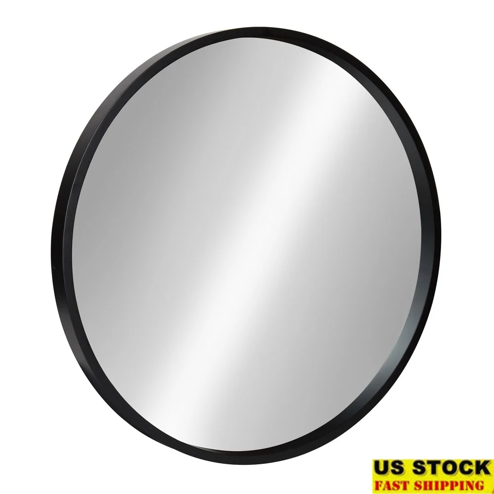 

Modern Round Wood Wall Mirror 21.6 Inch Decorative Accent Mirror Living Room Bedroom Bathroom Easy Wall Display
