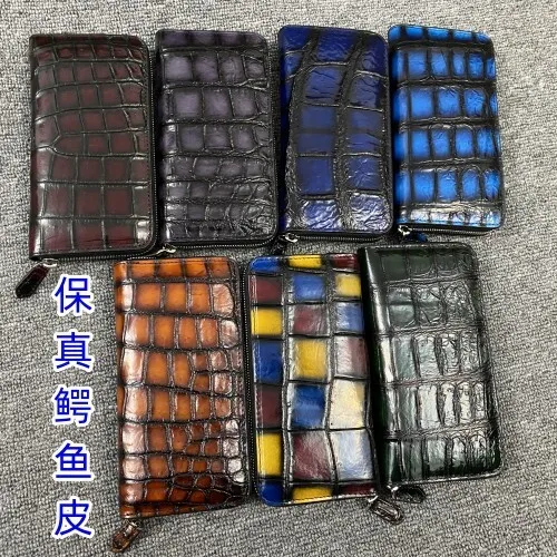 

New Korean Version Siamese Crocodile Skin Men Fashionable Trendy Long Handbag Genuine Bags Real Leather Wallet Men Wallets Purse