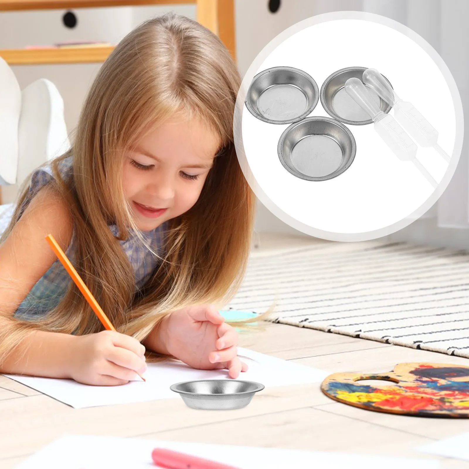 

1Set DIY Hobby Coloring Dropper and Metal Paint Palette Tools for Figure Painting Detailed Paint Mixing Tray