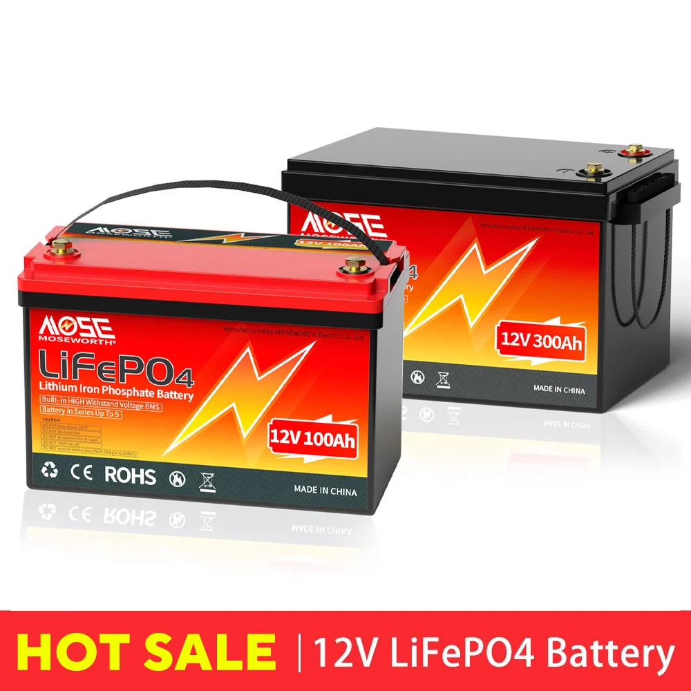 12V 300Ah 100Ah LiFePO4 Battery Lithium Iron Phosphate Battery Pack with BMS Portable Rechargeable Batteries for Camping RV