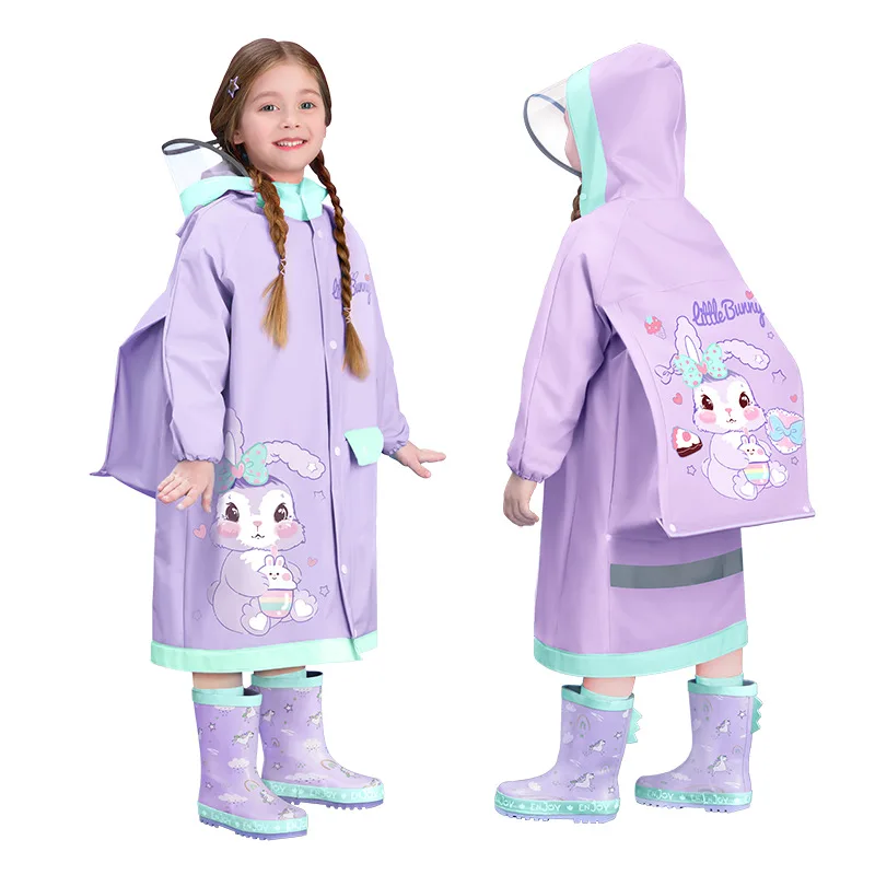 

Large Brim Children's Raincoat for Girls and Primary School Students Full Body Waterproof Big Children's Raincoat with Schoolbag