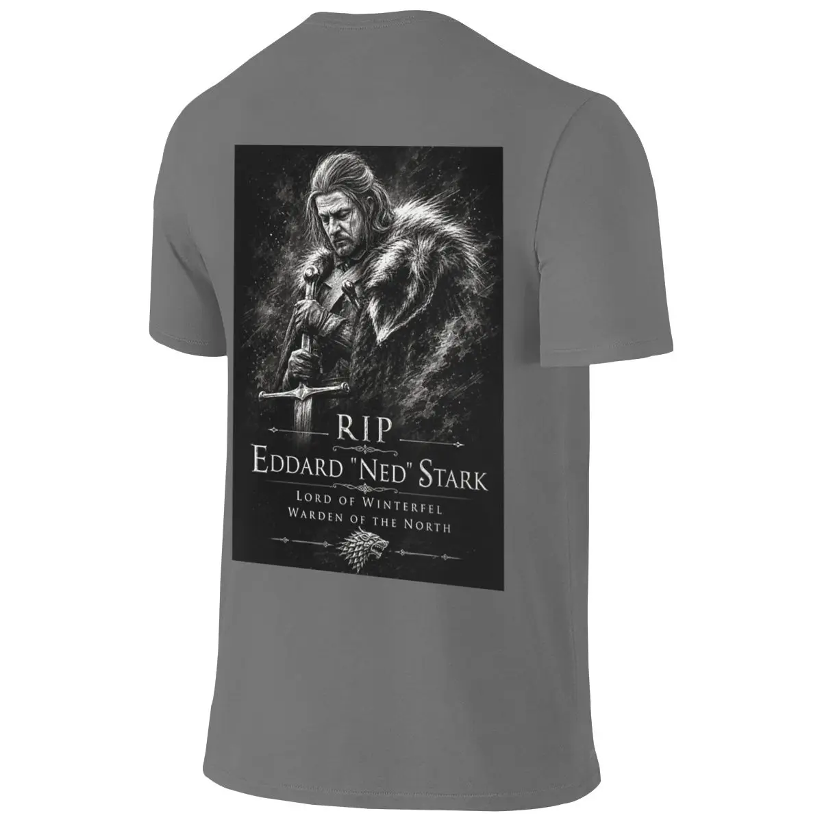 Ned Stark (Memorial) Japanese Fresh Reversible T-shirt Street Sports Embroidery Short Sleeve