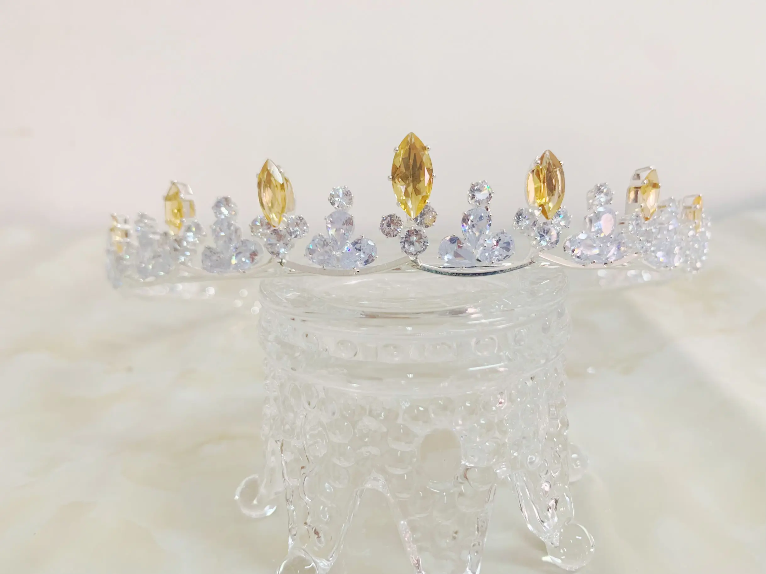 ZECAA Citrine Birthday Bridal Prom Tiara Crown Jewelry With Natural Citrine Gemstone 7*14mm Wedding Hairwear Accessories