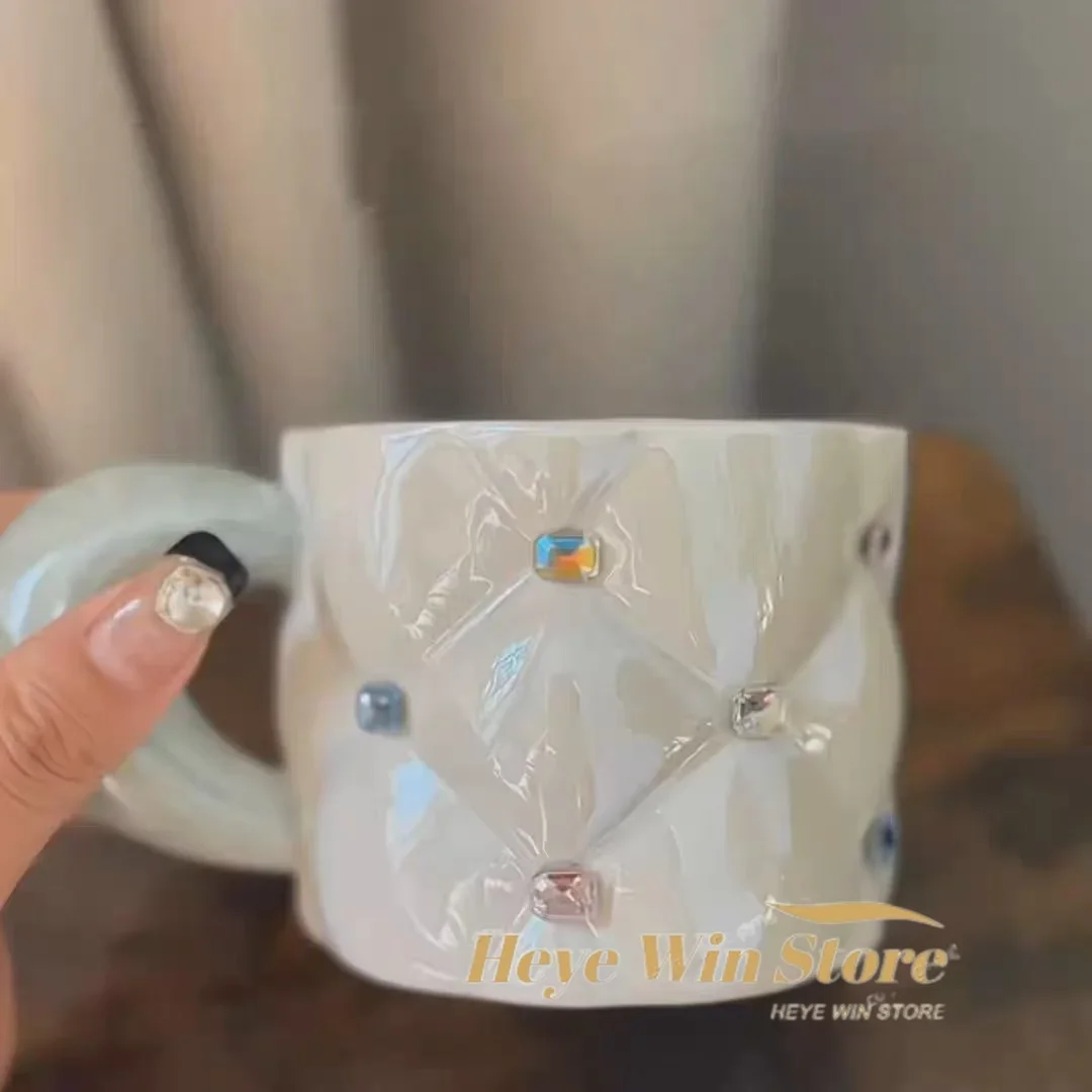 Home Diamond Patterned Pearl Cup Diamond Studded Office Mug Nice Water Cup for Gift Giving Birthday Gift Souvenir Bread Cup