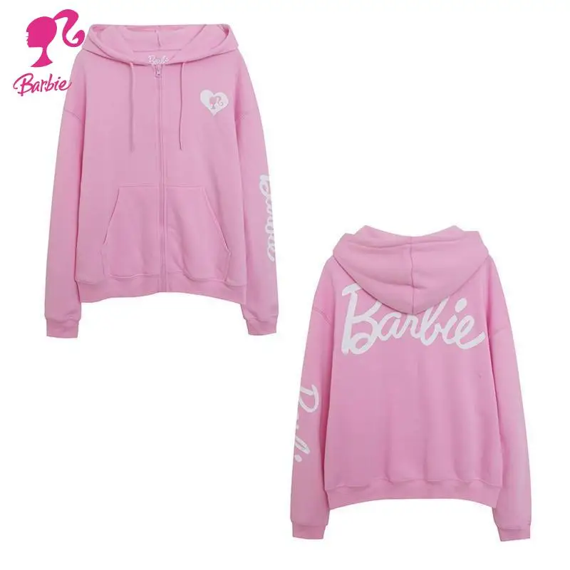 Kawaii Anime Cartoon Girly Hooded Sweatshirt Jacket Barbies Series Student Cardigan Zip Sweatshirt Leisure Hooded Sweater Coat