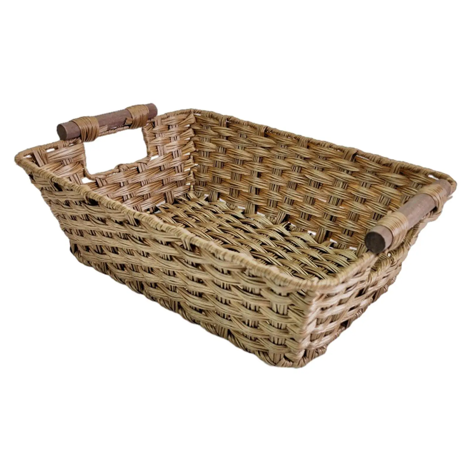 Woven Storage Basket Decorative with Handles Imitation Rattan Woven Basket