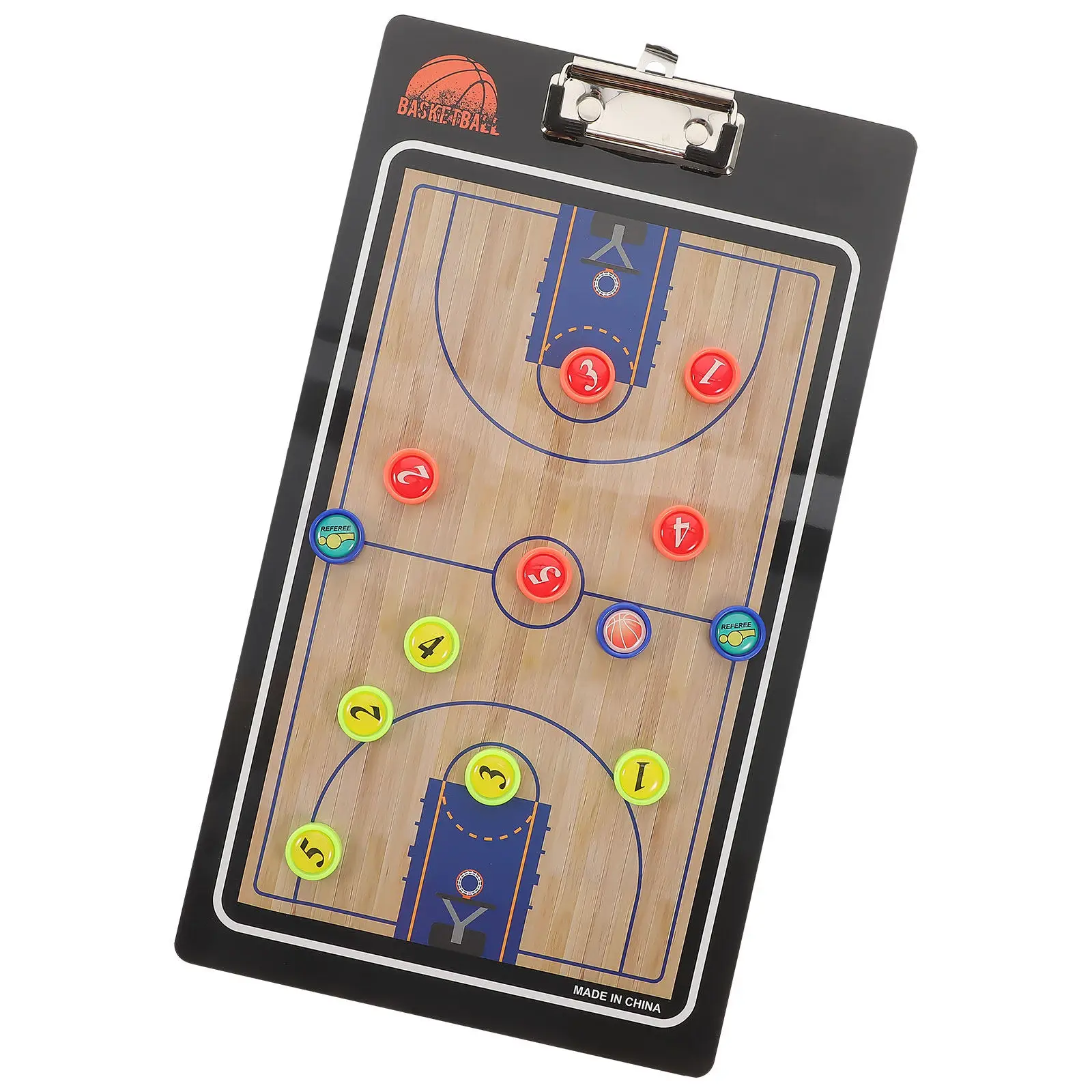 Two-Sided Reusable Basketball Coaching Board with and Half Court Layout Dry Erase Clipboard for Game Tactics Training