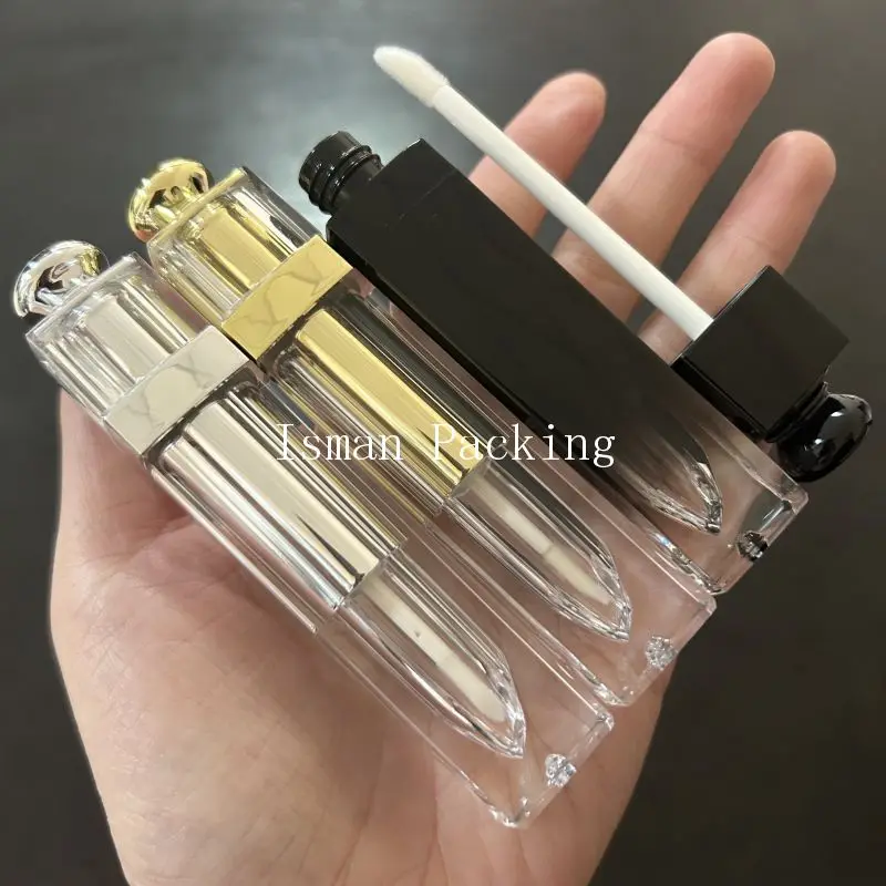 50Pcs Square sliver gold gradient black top lipgloss makeup cosmetic packaging  luxury empty lip gloss containers tube 5ml