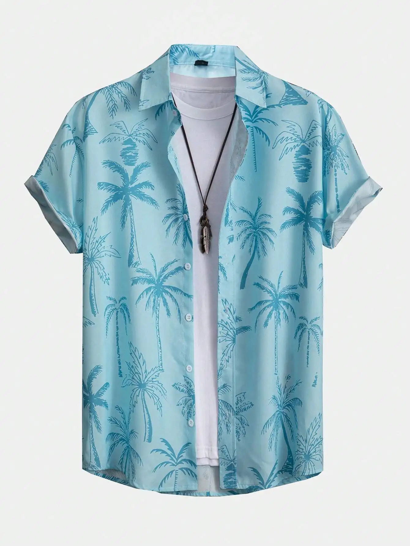 

Hawaiian Tropical Botanical Print Men's And Women's Fashionable Lapel Shirts Short Sleeve Button-Down Shirts Seaside Tops