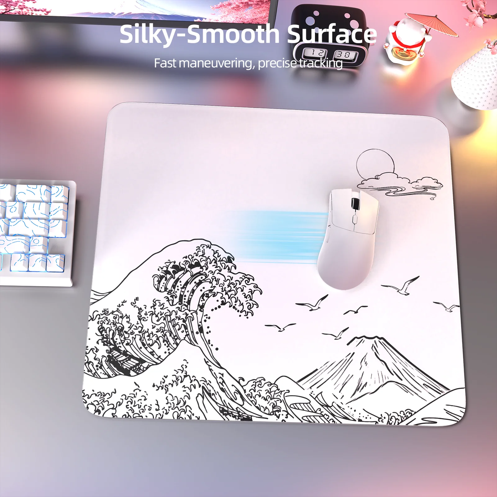 ATTACK SHARK CM05 Glass Mouse Pad, Large 17.7×15.7in Non-Slip 9H Hard Mat. Nano-Textured Glass Surface Boosts Precision & Speed