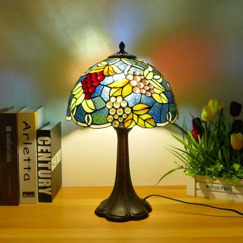 12inch Tiffany Table Lamp Multi-Color Flowers Style Stained Glass Bedside Reading Desk Light for Bedroom Home Office Decor