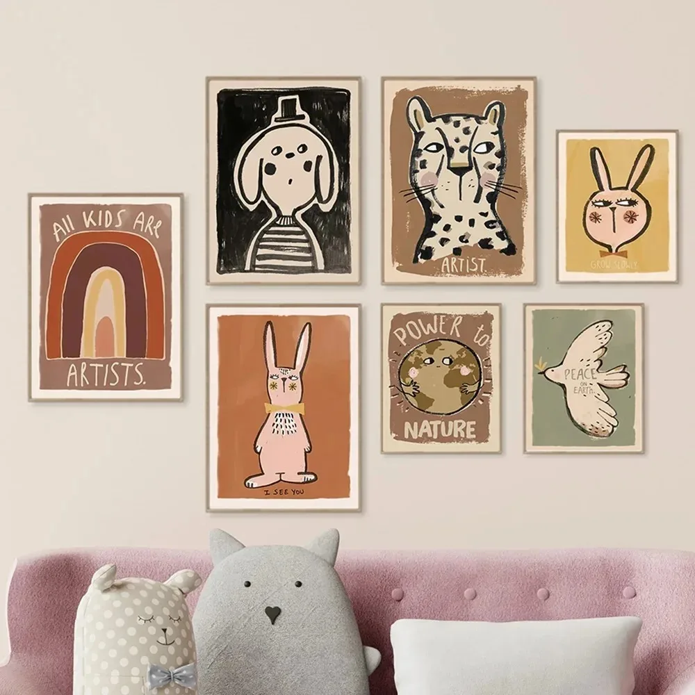 Funny Animal Rabbit Dove Cartoon Wall Art Canvas Painting Nordic Nursery Decorate Poster Print Picture Kid Room Home Decor