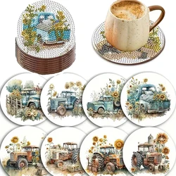 8 pieces/set of car diamond painted coaster set with holder DIY coaster beginner coaster, craft supplies gift