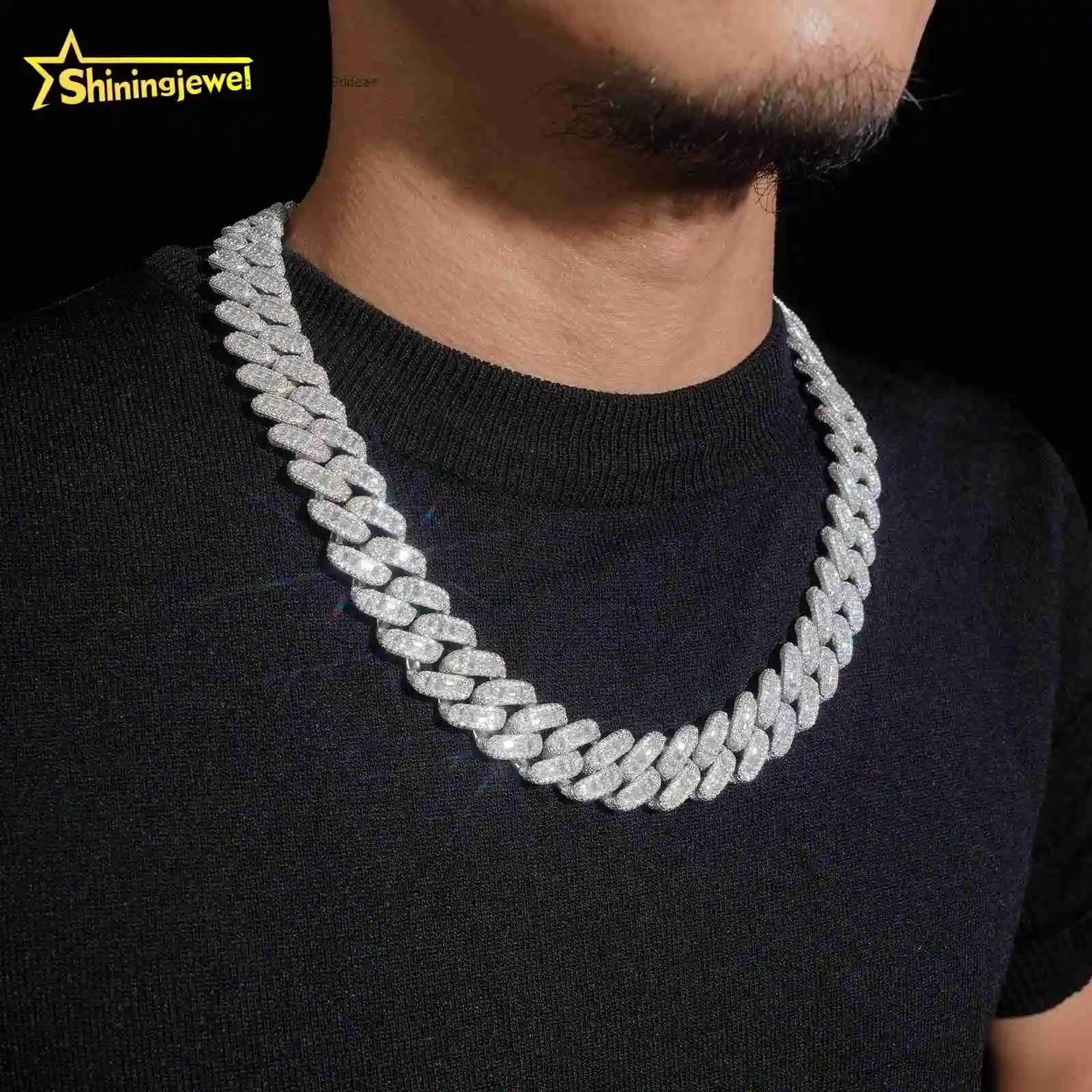 Shape Oval Baguette Center Diamond Cuban Links Heavy 18mm Cuban Link Chain Moissanite Cuban Bracelet Necklace Hip Hop Jewelry..