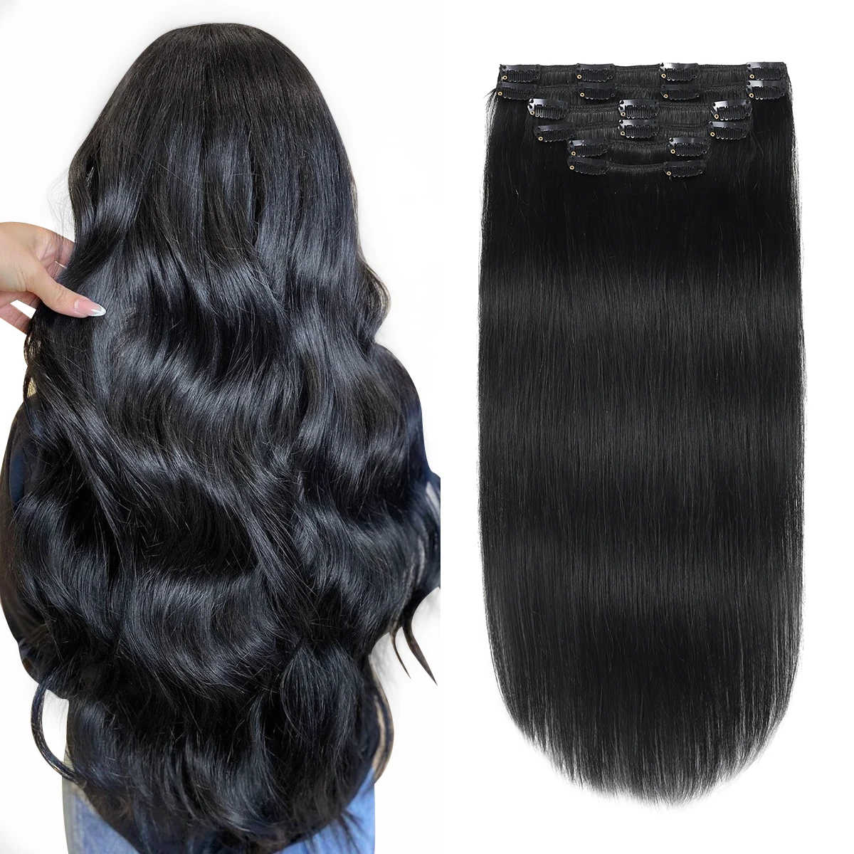 XDhari Clip In Hair Extension Human Hair 100g 120g Black Clip in Human Hair Extension for Women