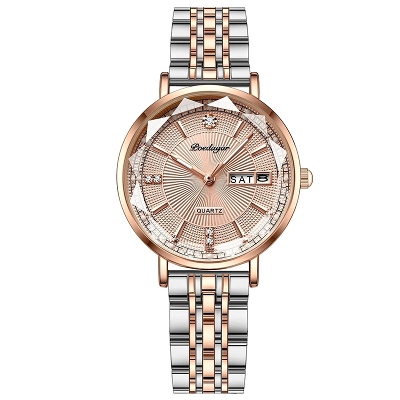 POEDAGAR nouveauté femmes marque montre mode diamant cadran de luxe lumineux en acier inoxydable dames montres à Quartz or Rose 2023